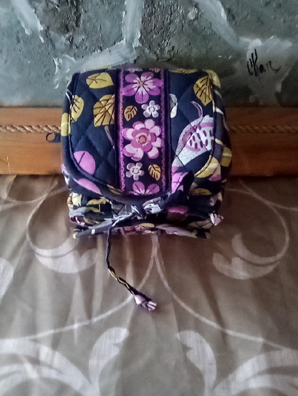 Vera Bradley Quilted Floral Drawstring Cosmetic Bag - Purple/Yellow